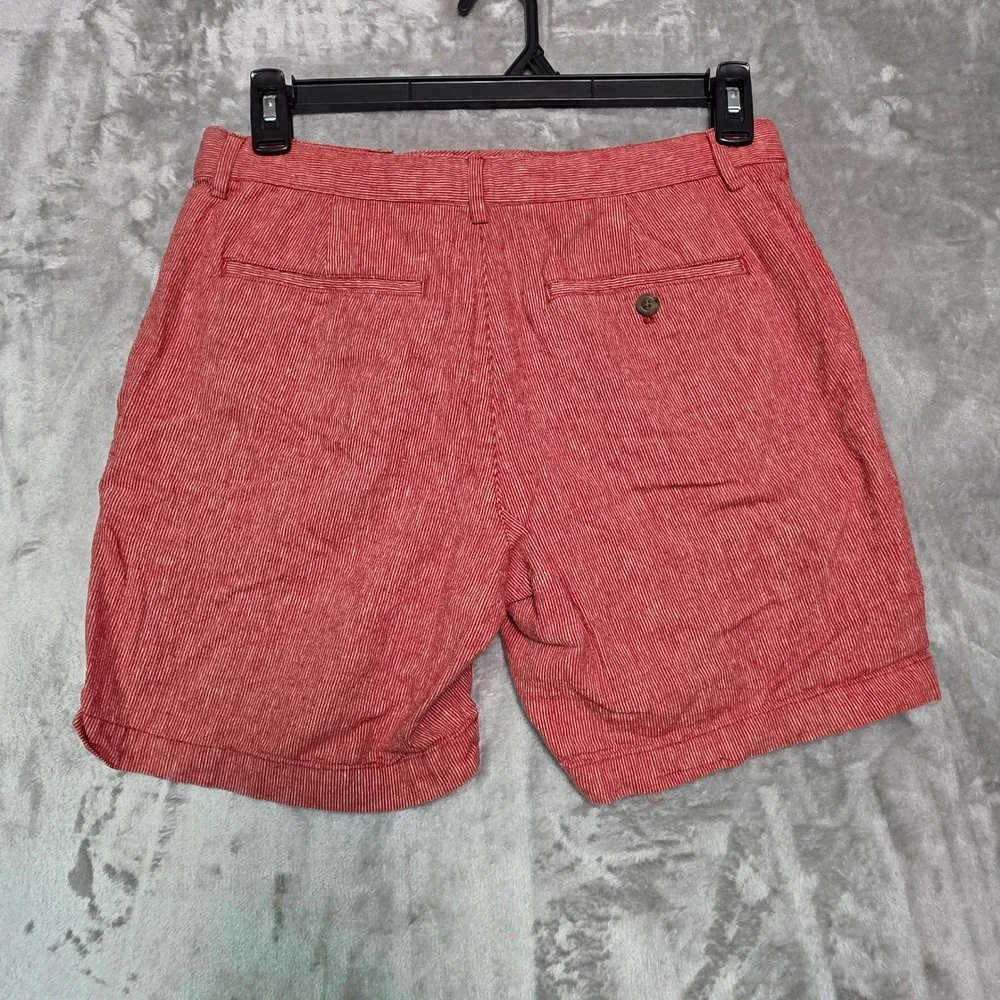 Banana Republic Mens Red White Striped Linen Cotton Blend Shorts Size 31